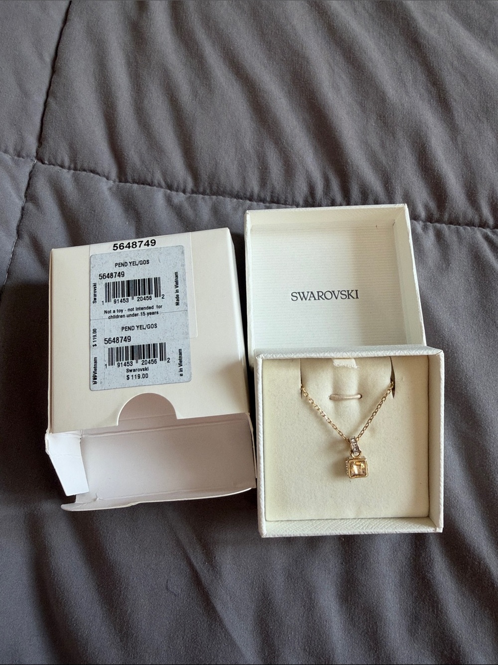 Swarovski Gold Square Crystal Pendant Necklace